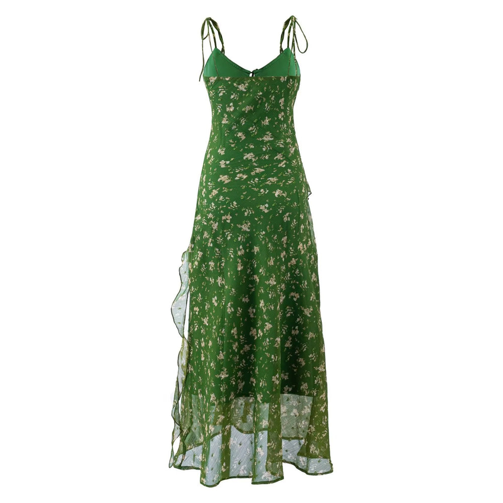 Summer Vintage Fresh Gentle Ruffled Floral Dress Slim Fit Figure Flattering Cami Dress