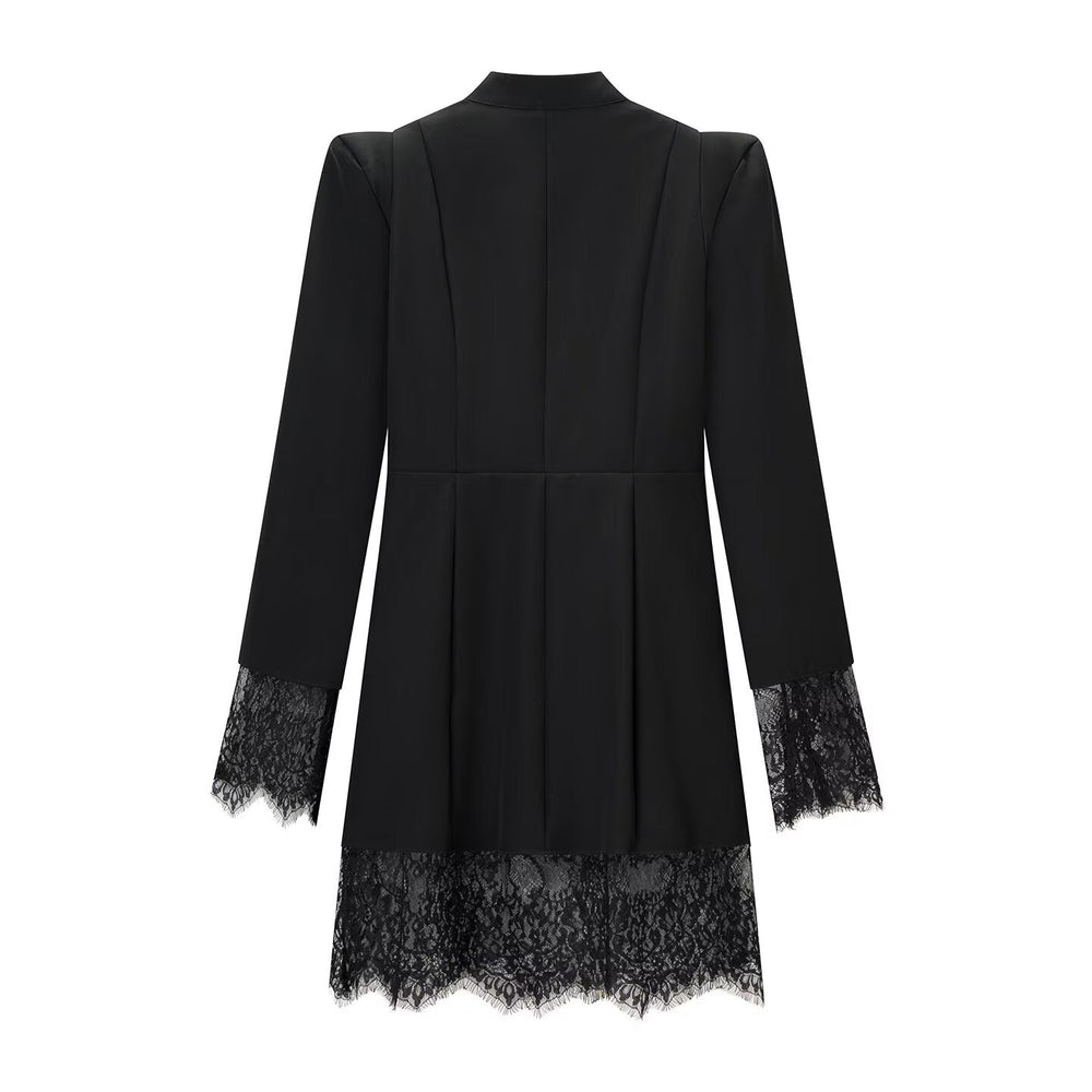 Trendy Hollow Out Cutout Long Sleeve Lace Splicing Dresses