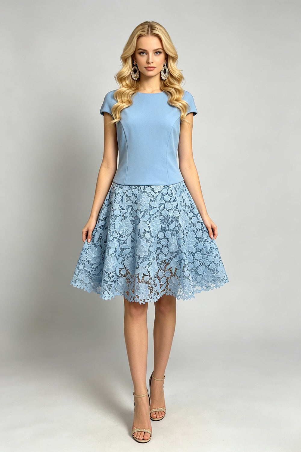 Women Summer Round Neck High Waisted Lace Embroidered Three Piece Dress With A Waistline And A Shaped Dress