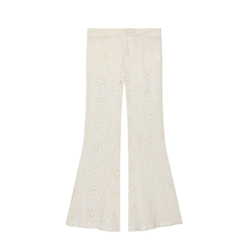 Summer Women Clothing Slim Fit Casual Embroidery Bell Bottom Pants