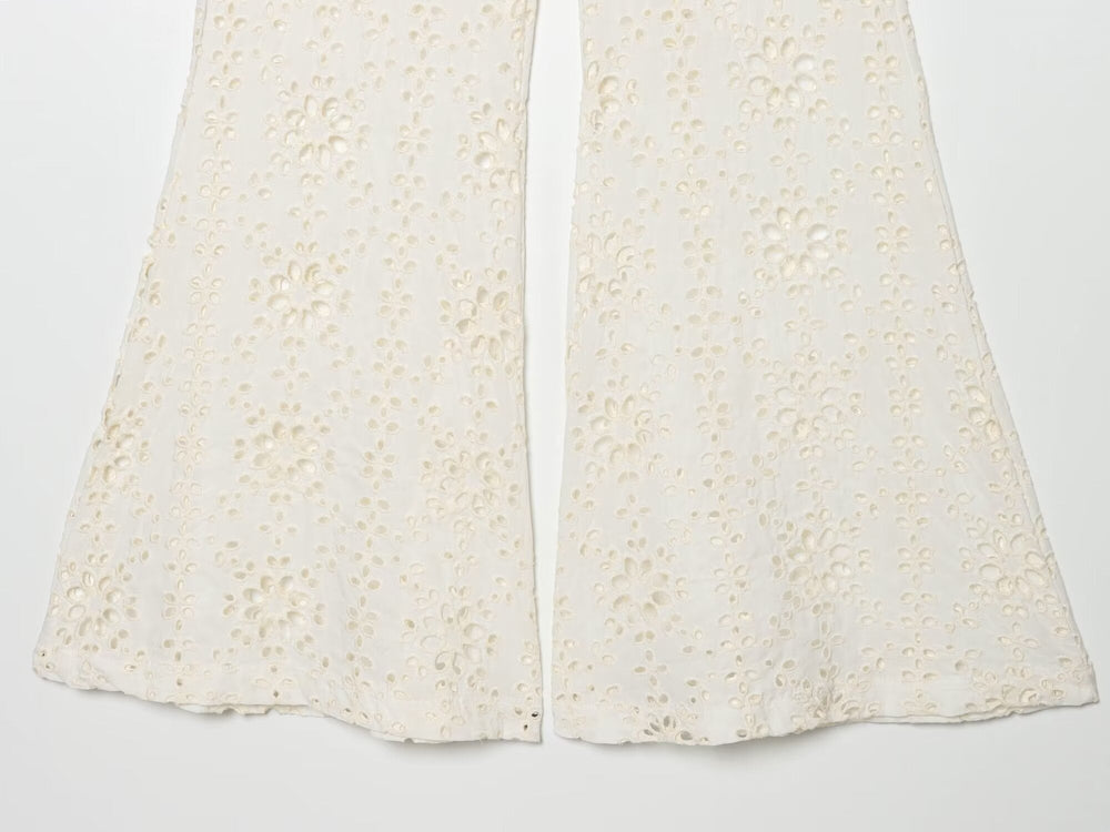 Summer Women Clothing Slim Fit Casual Embroidery Bell Bottom Pants