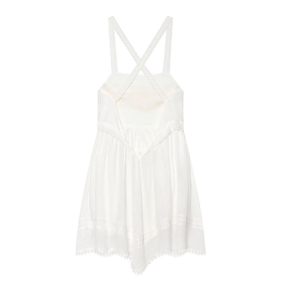 Women Clothing Summer Elegant Tulle Embroidered Mini Strap Dress
