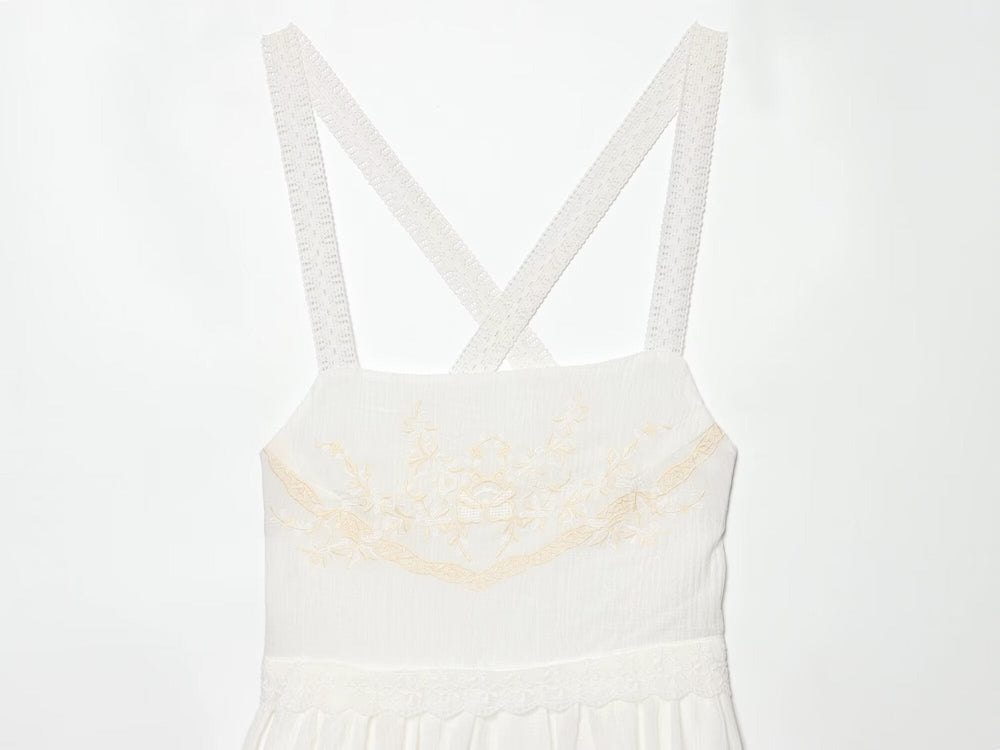 Women Clothing Summer Elegant Tulle Embroidered Mini Strap Dress