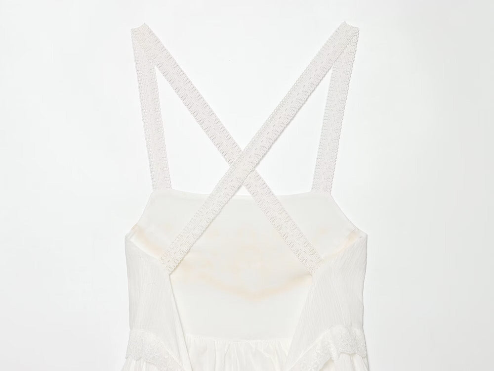 Women Clothing Summer Elegant Tulle Embroidered Mini Strap Dress
