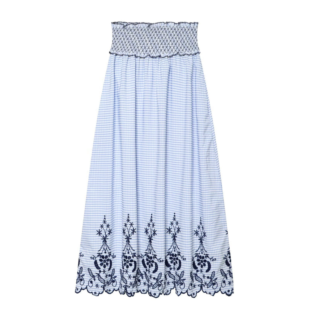 Women Clothing Summer Fashionable Lace Embroidered Plaid Midi Skirt