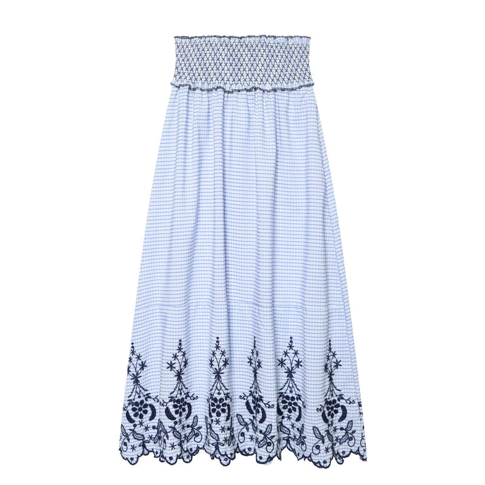 Women Clothing Summer Fashionable Lace Embroidered Plaid Midi Skirt