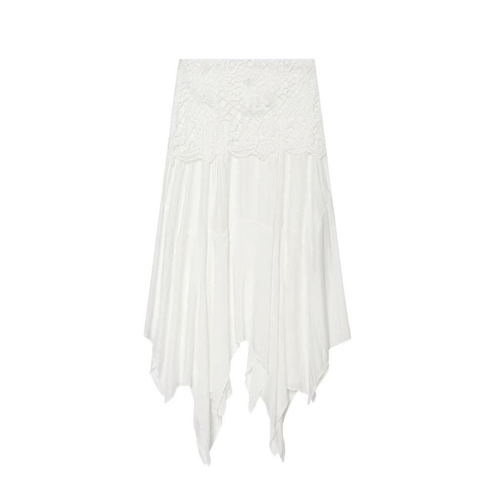 Hollow Out Cutout Embroidered Short Top Embroidery Asymmetric Midi Skirt Sets