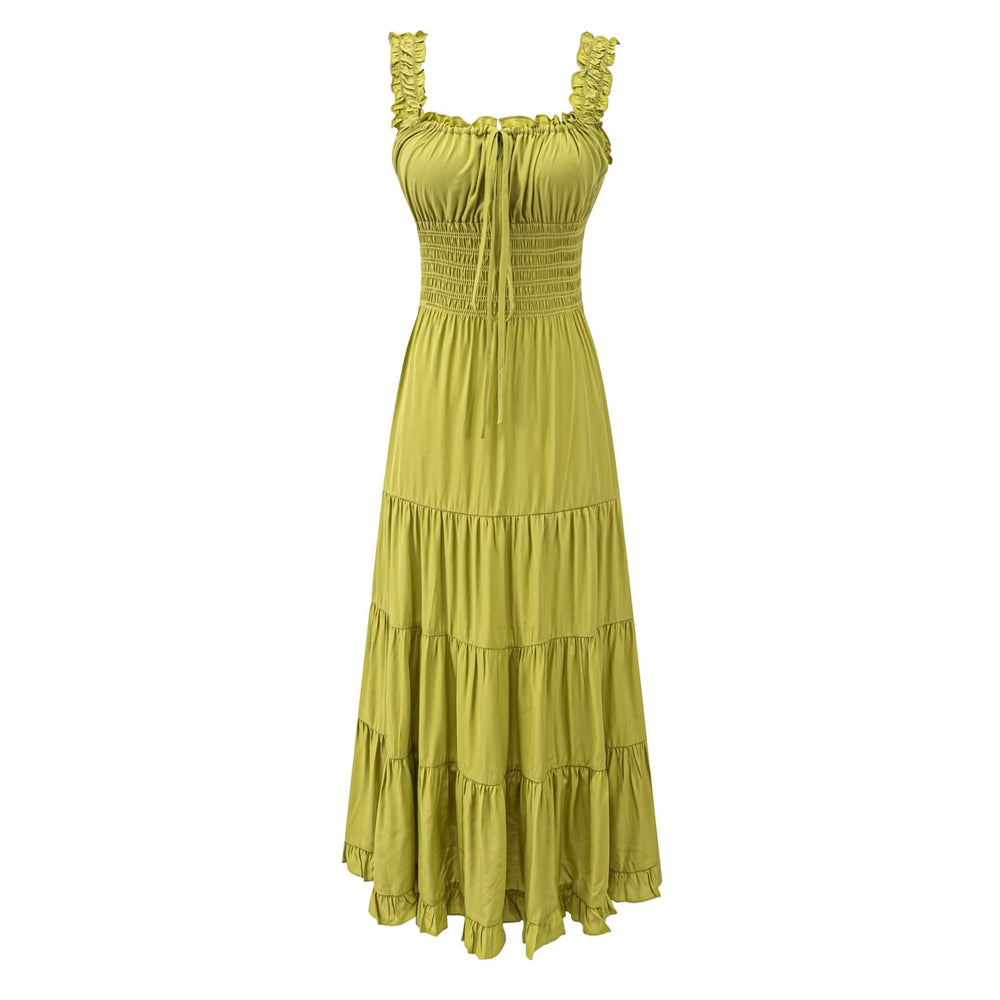 Fairy Dress Seaside Wear Tight Waist Strap Dress Women Summer Beautiful Square Collar Slimming Umbrella Swing Dress