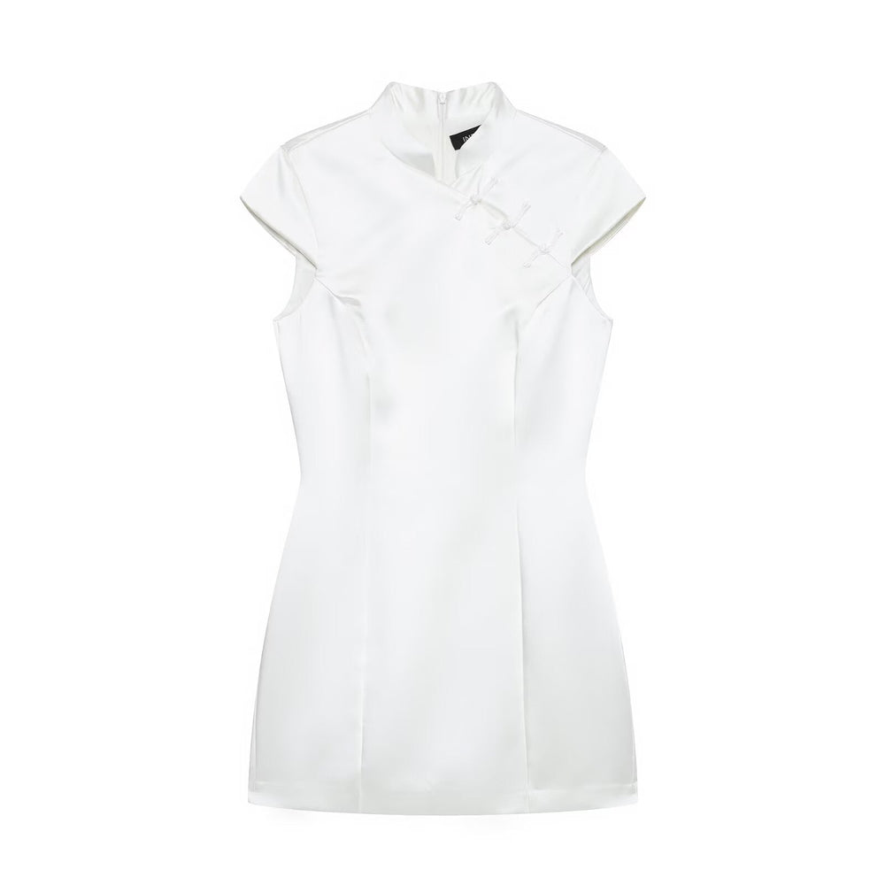 Women Silk Satin String Button Mini Dress Women