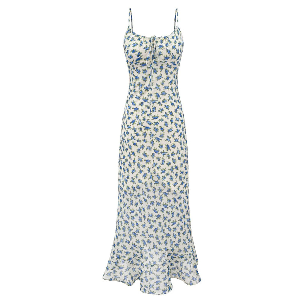 Summer Women Clothing French Romantic Atmosphere Seaside Vacation Printed Maxi Dress Slim Strap Dress
