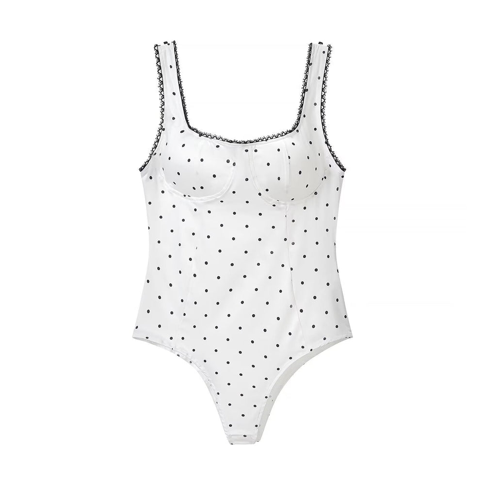 Women Clothing Gentle Sleeveless Stylish Simple Polka Dot Lace Sling Jumpsuit