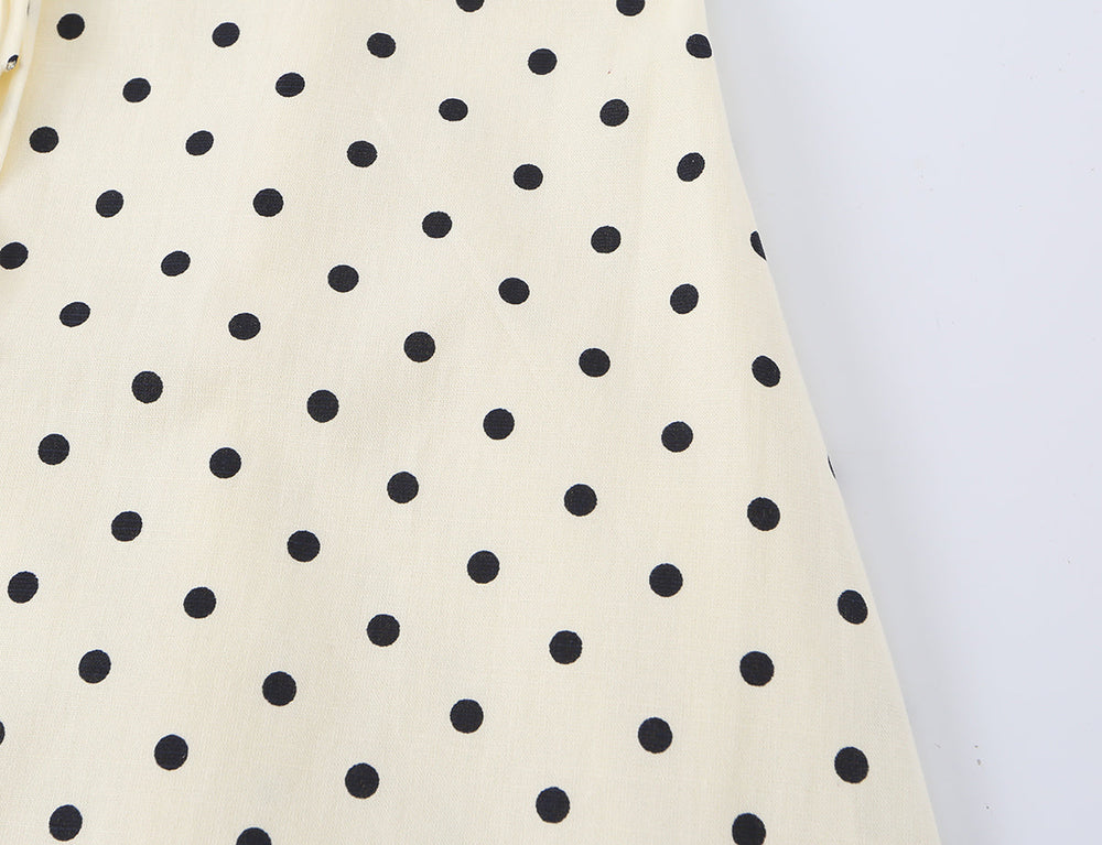 Polka Dot Camisole Women Summer Retro Elegant Lace Stitching Tied Cinched Sleeveless Dress