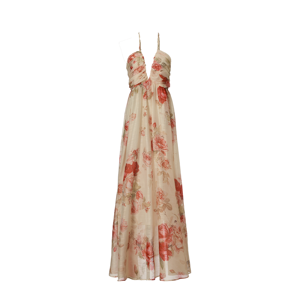 Women Summer Printed Halter Neck Strapless Dress