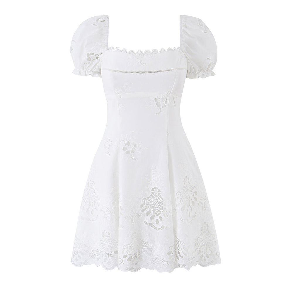 Summer French Sexy Solid Color Lace Trim Waist Trimming Spaghetti Straps Sexy Dress