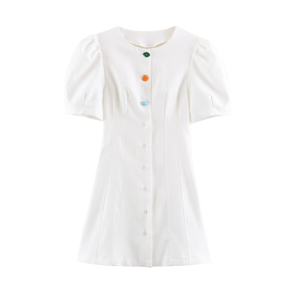 Summer Women Casual Slim Puff Sleeve Short Dress