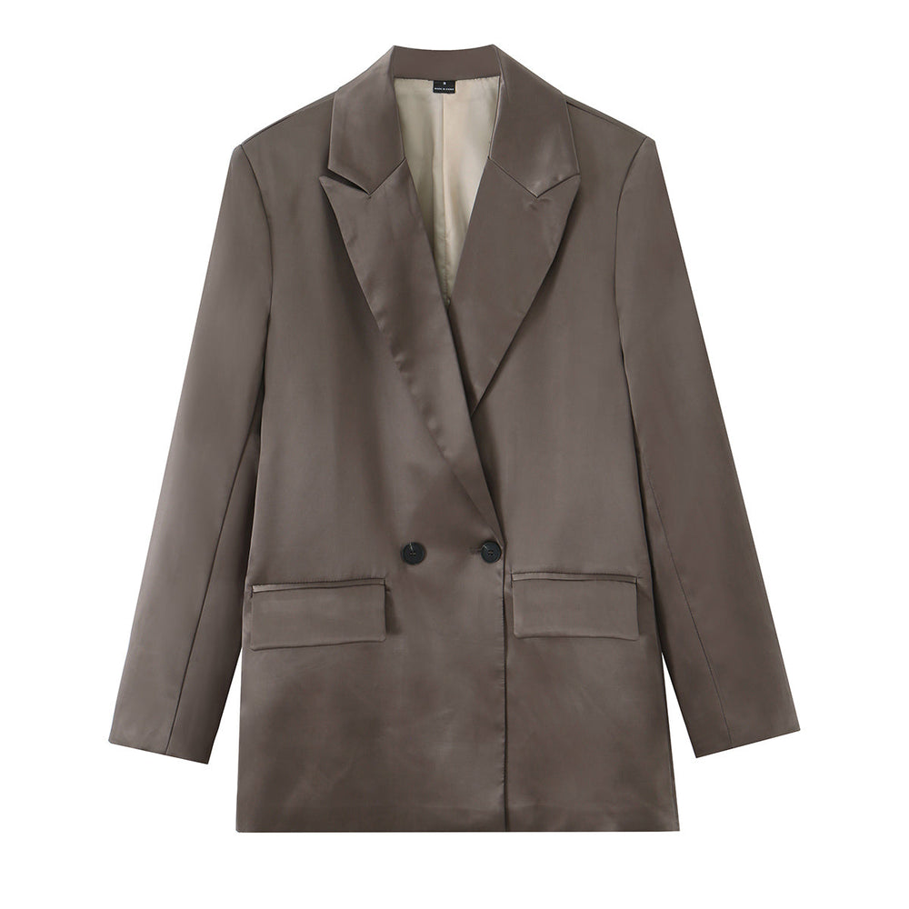 Women Clothing Summer Loose Satin Double Breasted Blazer