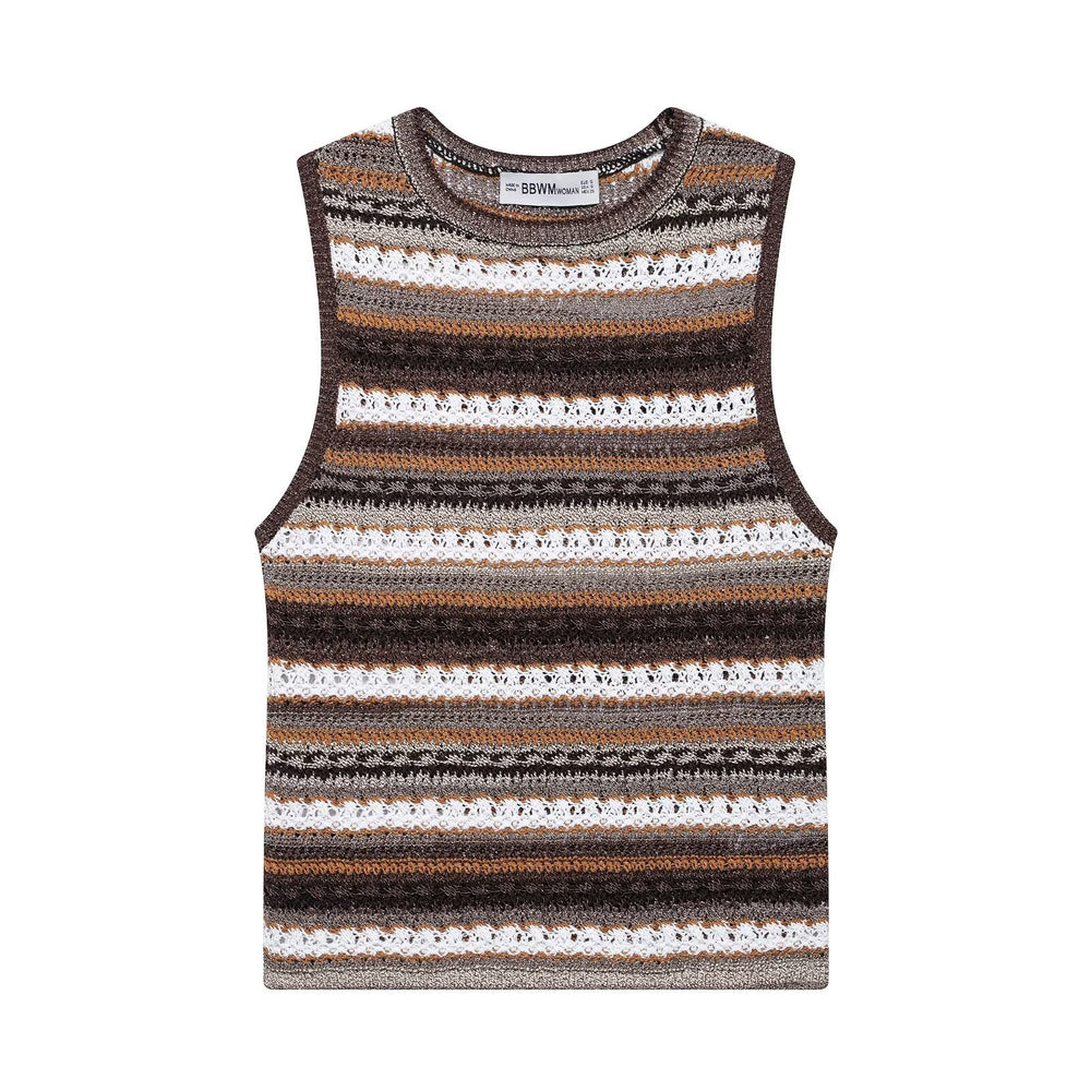 Women Clothing Summer Striped Texture Knitted Sleeveless Vest