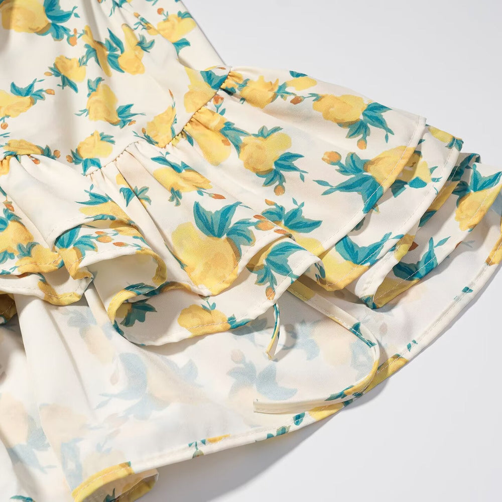 Women Clothing Fashionable All Matching Printed Floral Flounce Slim Dress