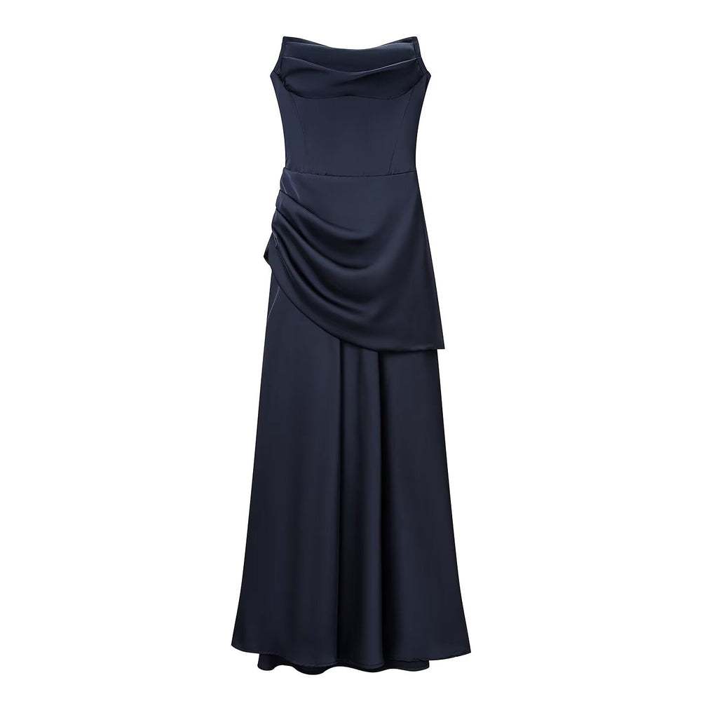 Summer Women Clothing Pleated Elegant Sleeveless Slim Fit Evening Dress Ribbon Tube Top Dress