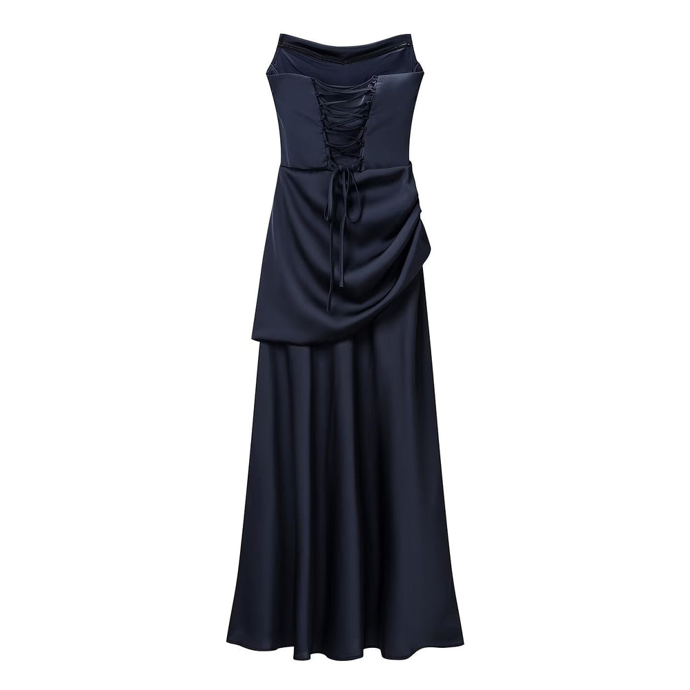 Summer Women Clothing Pleated Elegant Sleeveless Slim Fit Evening Dress Ribbon Tube Top Dress