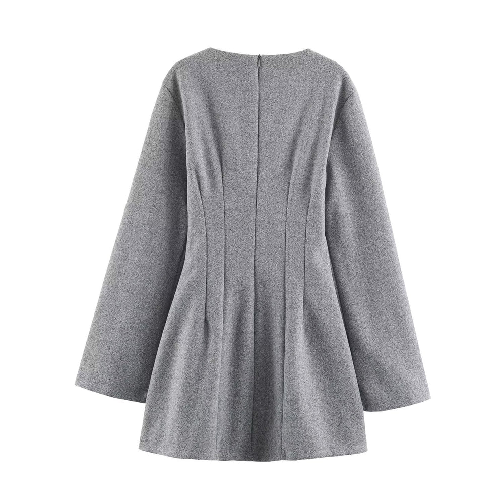 Women Clothing Summer Fashionable Simple Flared Long Sleeve Design Waist Dress