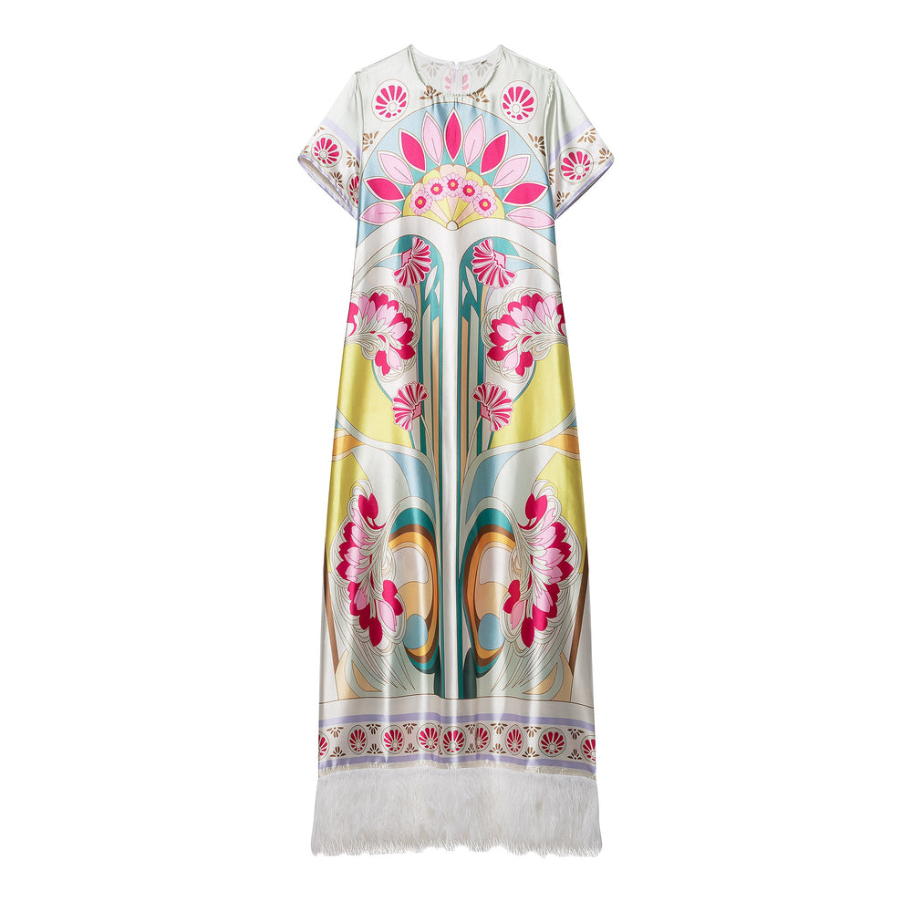 Summer Women Clothing French Printed Stitching Furry Half Sleeve Dress