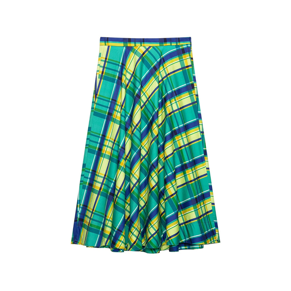 Women Clothing Summer Casual All Match Mid Waist Plaid A line Skirt Women