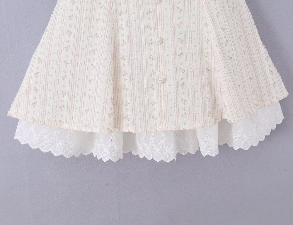 Women Clothing Summer Sweet Spaghetti Strap Waist Lace Stitching Floral Dress