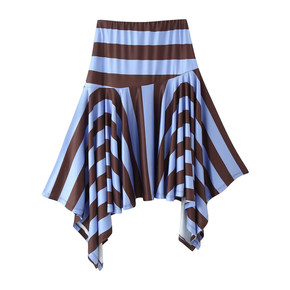 Women Clothing Western Striped Asymmetric Skirt