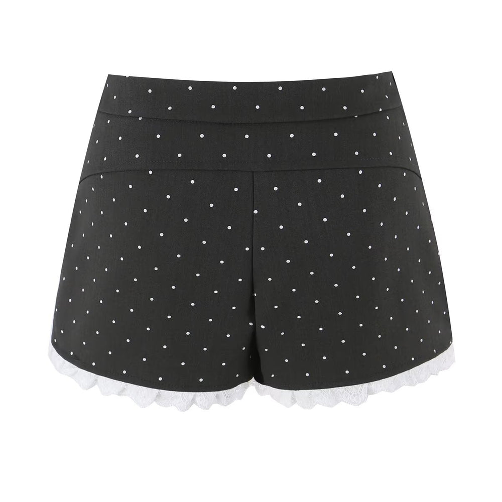 Sexy Lace Stitching Polka Dot Skirt Women Summer Anti Exposure Slimming False Two Piece Sheath Short Skirt