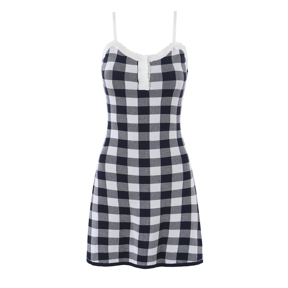 Summer Wind Women Plaid Contrast Color Knitwear Dress