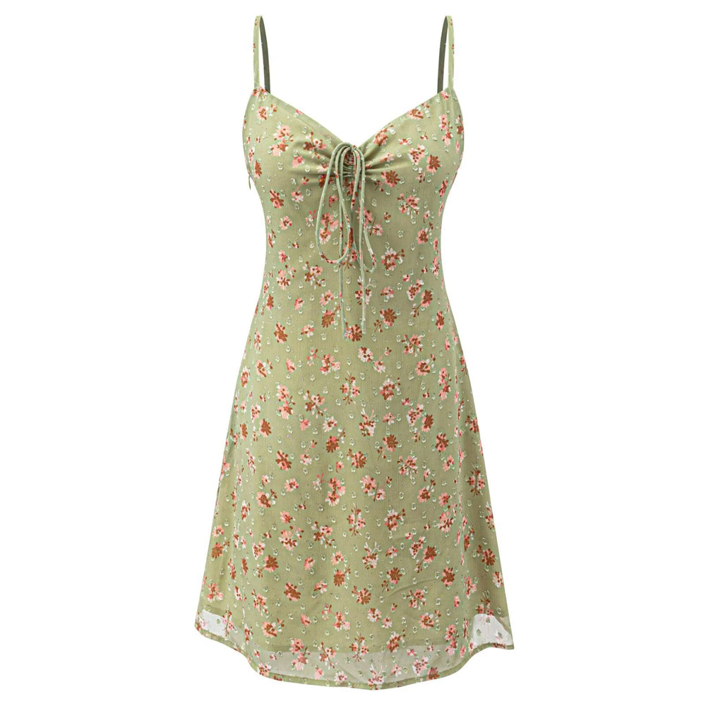 Summer Women Clothing Red Printing Strap Dress