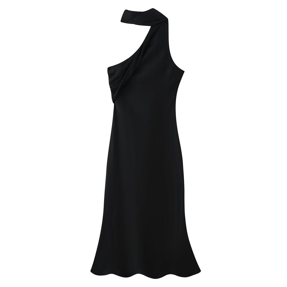 Women Clothing Asymmetric Scarf with Sexy Slim Fit Midi Skirt Long Dress