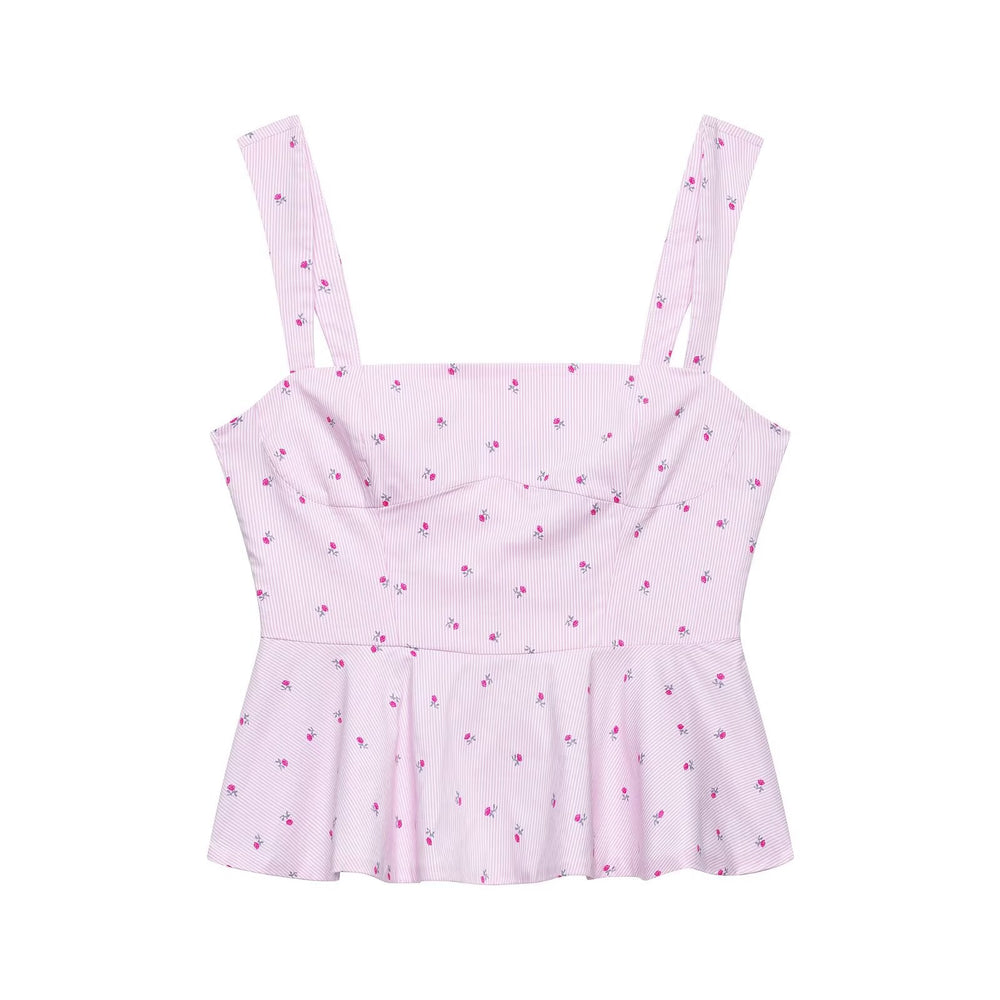 Summer Women Sexy Waist Trimming Printing Strap Top