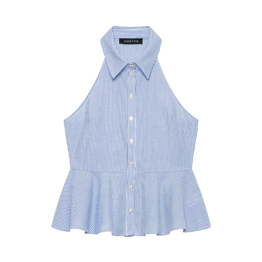 Hanging Collar Sleeveless Shirt All Matching Collared Short Skirt Hem Top