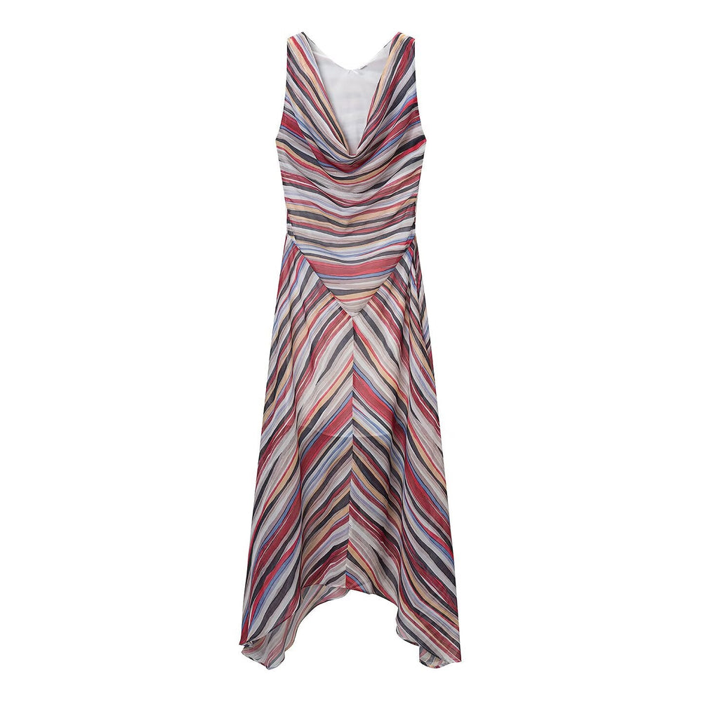 Retro Striped Spaghetti Straps Dress Slimming Vacation Wear Matching Midi Dress