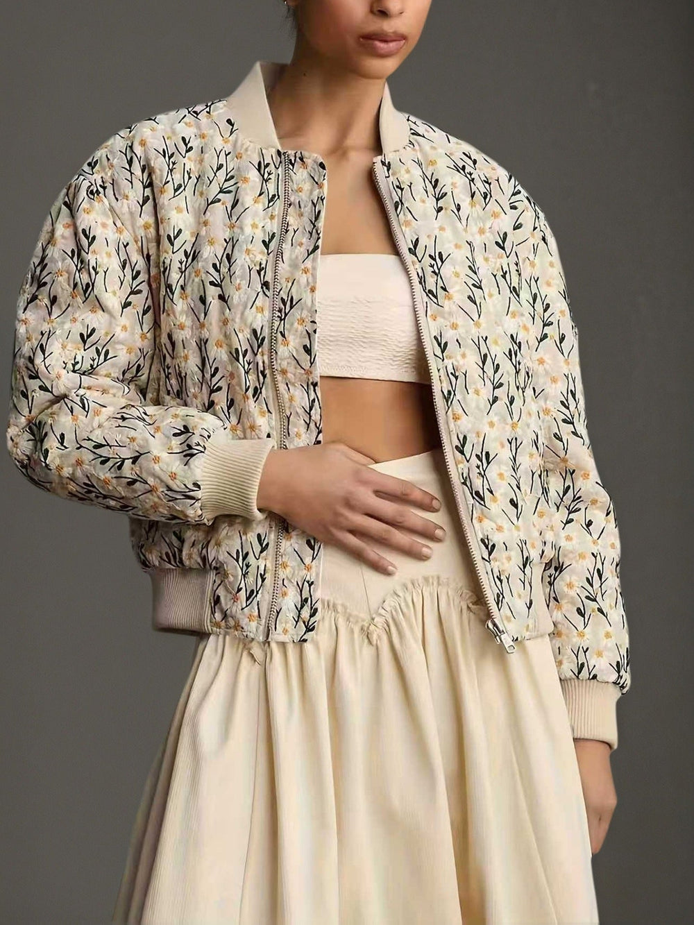 Autumn Winter Floral All Matching Casual Short Jacket Cotton Coat Jacket