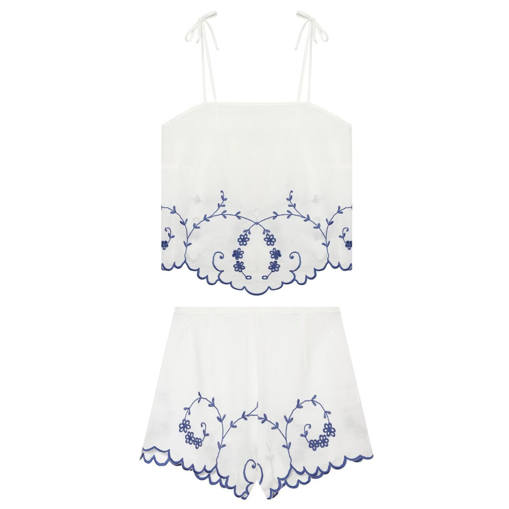Summer Blended Embroidered Top Casual Shorts Sets