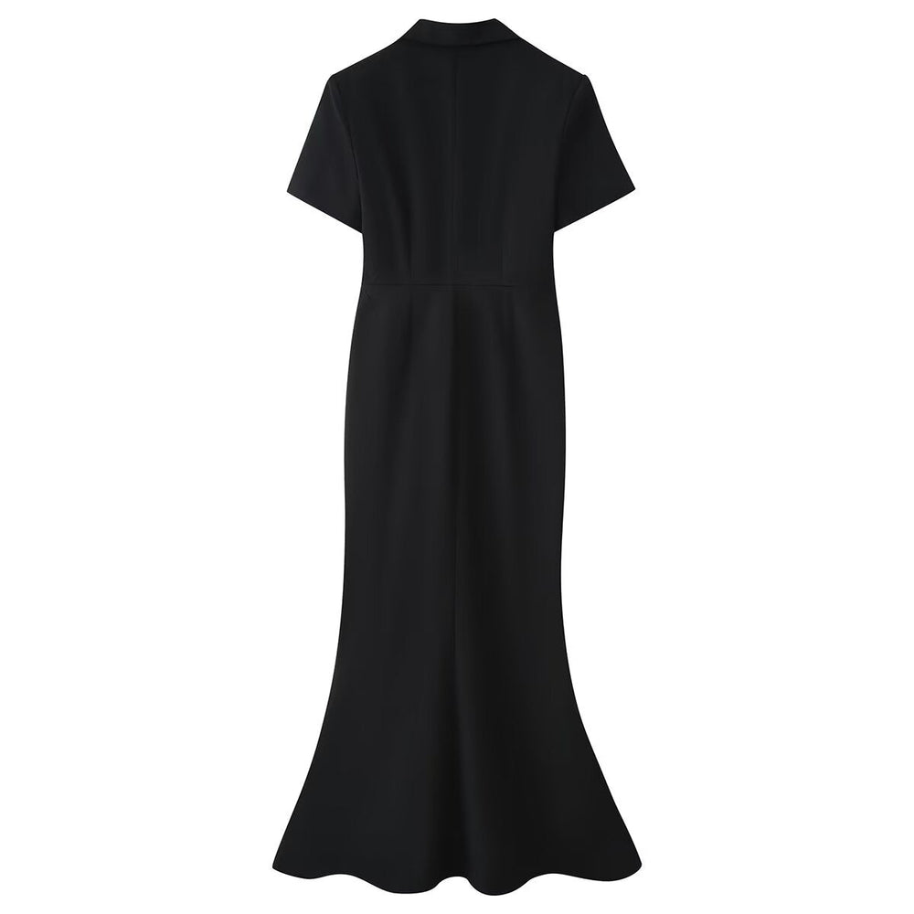 Women Clothing Summer Elegant Collared Single Breasted Slim Dress