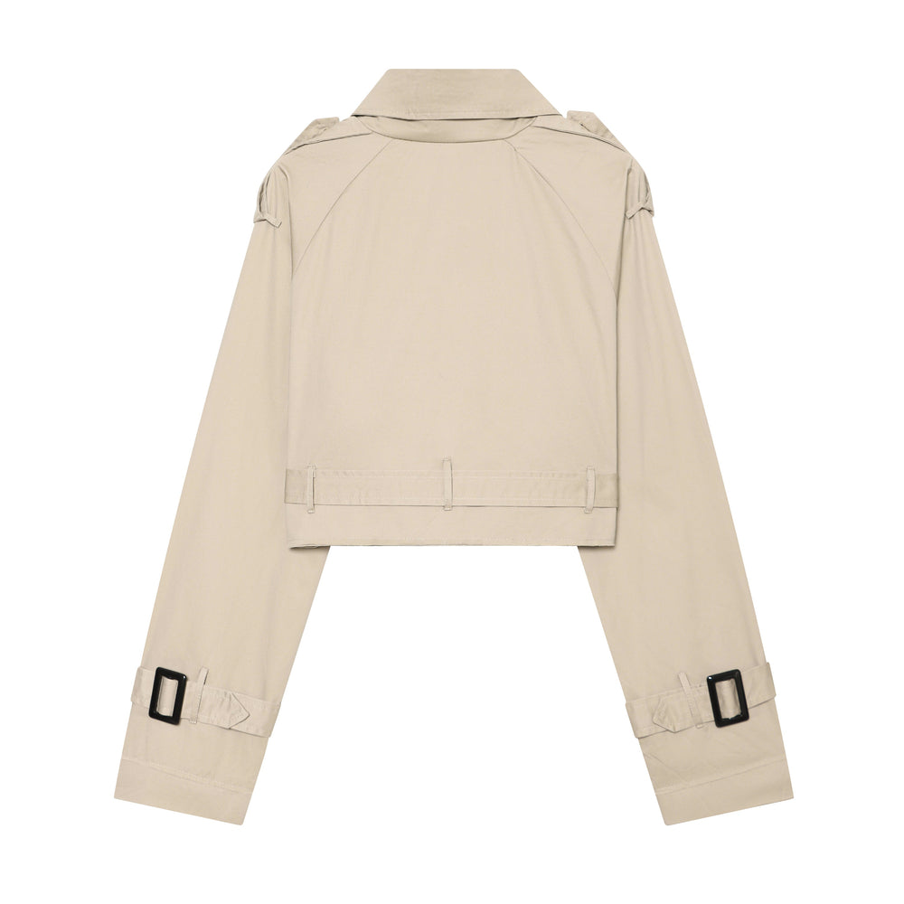Summer Women Clothes Office Belt Collared Long Sleeve Short Trench Coat