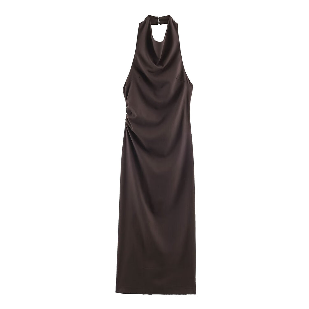 Women Clothing Summer Halter Backless Midi Dress