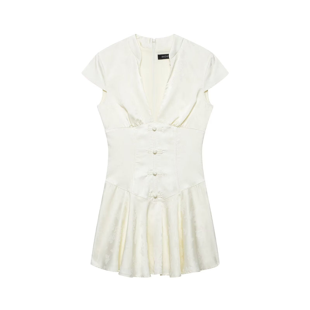 Women Clothing Western Jacquard Silk Satin Texture Mini Dress