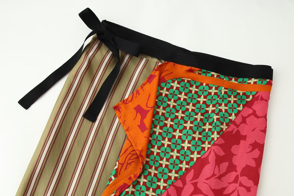 Women Clothing Summer All Match Printed Wrapping Towel Bowknot Decoration Skirt