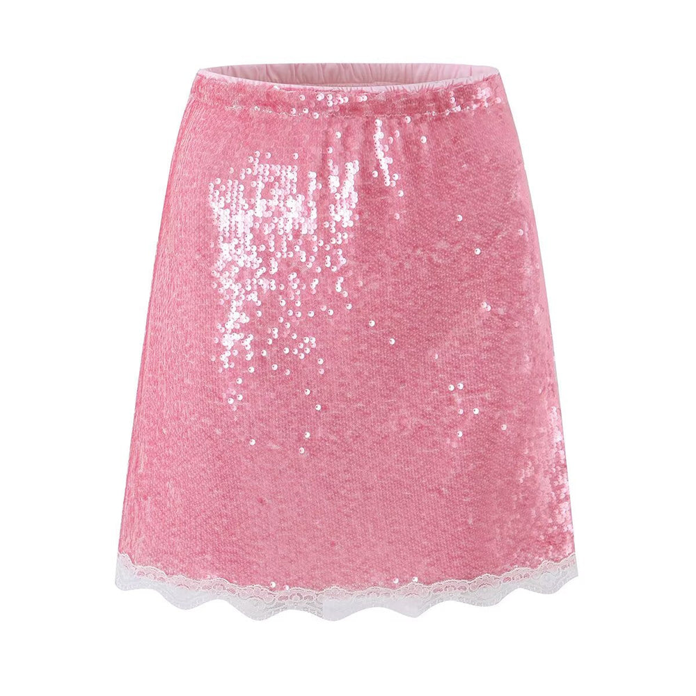 High Waist Sequined Polka Dot Skirt Women Summer Slimming Atmosphere All Match Sexy Midi Skirt