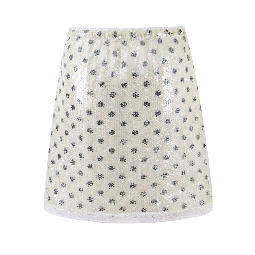 High Waist Sequined Polka Dot Skirt Women Summer Slimming Atmosphere All Match Sexy Midi Skirt