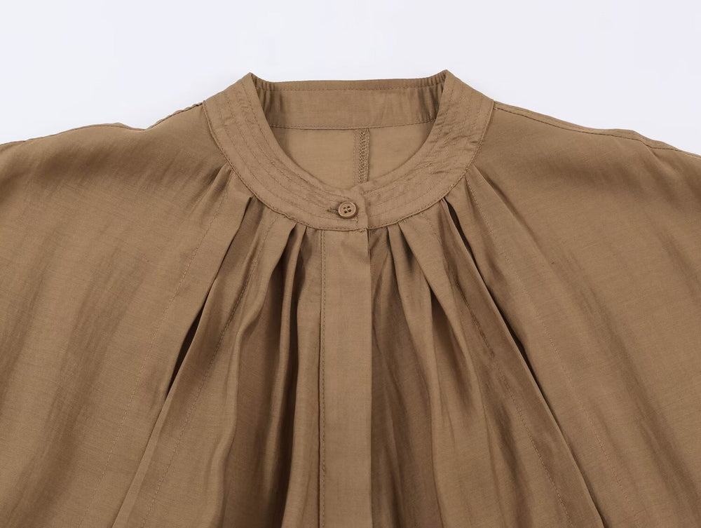 Women Clothing Summer Long Sleeve round Neck Vertical Loose Shirt Top