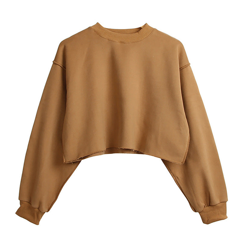 Fleece Lined Long Sleeved Fitness Yoga Wear Top Sports Cropped Short Sweatshirt Women