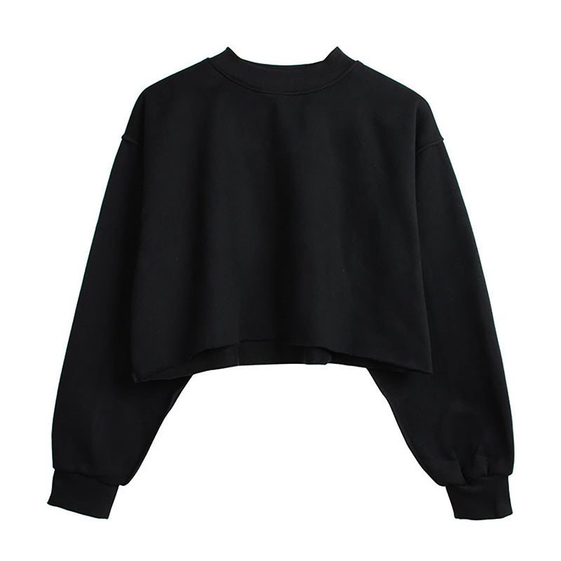 Fleece Lined Long Sleeved Fitness Yoga Wear Top Sports Cropped Short Sweatshirt Women
