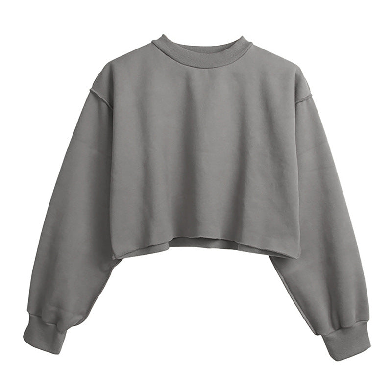 Fleece Lined Long Sleeved Fitness Yoga Wear Top Sports Cropped Short Sweatshirt Women
