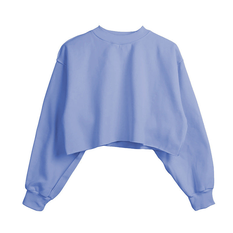 Fleece Lined Long Sleeved Fitness Yoga Wear Top Sports Cropped Short Sweatshirt Women